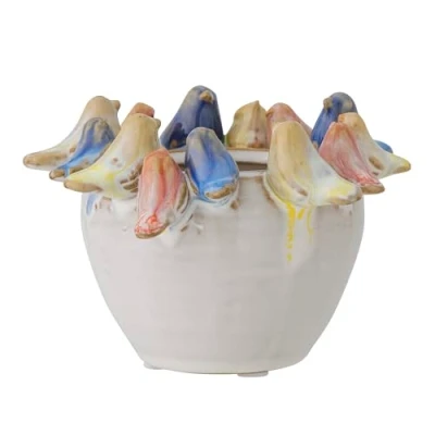 Image of Bloomingville Eanna Flower Pot, Grey, Stoneware, Diameter 12.5 x Height 8 cm