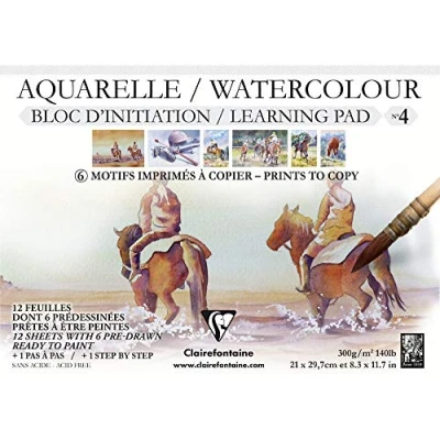 Image of Clairefontaine Ref 975148C Initiation No4 Watercolour Glued Pad (12 Sheets) A4 (210 x 297mm) in Size, 300gsm Etival Paper Suitabler for Learners