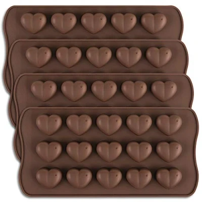 Image of homEdge 15 Cavity Heart Shape Chocolate Mold, Set of 4 PCS Silicone Valentine Gummy and Candy Mold