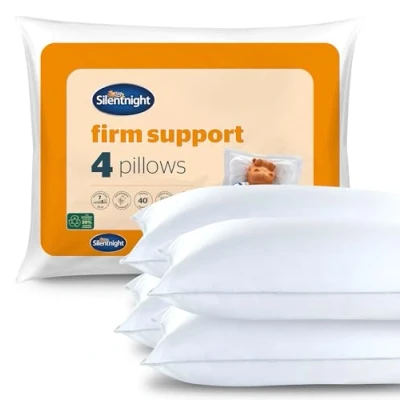 Image of Silentnight Firm Support Pillows 4 Pack Ideal for Back and Side Sleepers with Fibre Core Centre Head Neck Hypoallergenic of 4,White