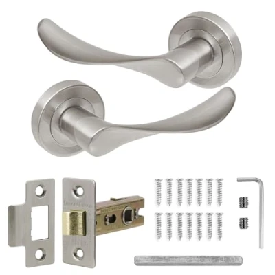Image of Decoranddecor Brushed Chrome Door Handle Levers Aluminium Alloy Handles Lever with Latch Kit