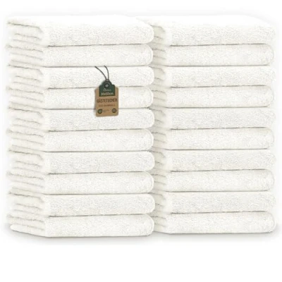 Image of NatureMark Pack of 20 Terry Guest Towels, 30 x 50 cm, 100% Cotton, Natural Cream