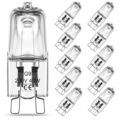 Image of RuLEDne G9 Halogen Lamps Oven Bulb 40 W, Clear Capsule Bulbs Warm White 2700 K, 230 V 300 C Heat Tolerant for and Microwave Ovens, Pack of 10