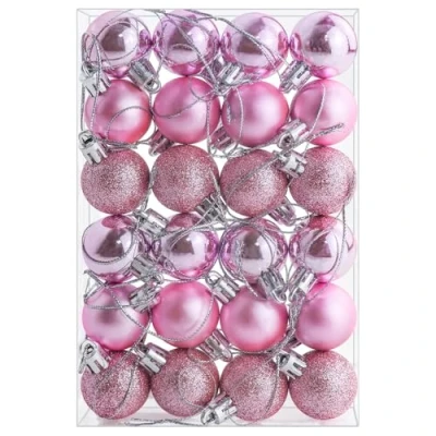 Image of 24 Pieces 30 mm Christmas Balls Decoration Shatterproof Tree Baubles Mini Hanging Ball for Holiday Wedding Party Decoration, Pink