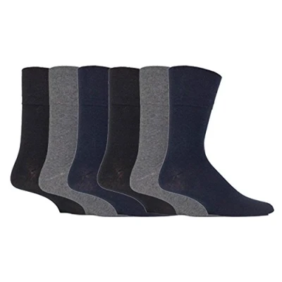 Image of 6 pairs Mens SockShop Cotton Gentle Grip 11 uk Socks Black/Grey/Navy RG52