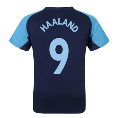 Image of MANCHESTER CITY FC Boys Haaland 9 Poly T Shirt Navy Blue 12 13 Years
