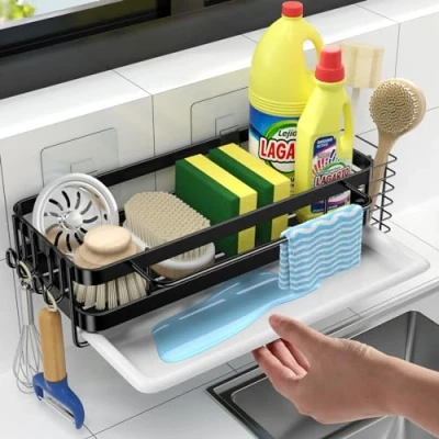 Image of GBLAVM Sink Organiser with Drip Tray, Kitchen Hanging on Drain Pan, Sponge Holder Kitchen, Organiser, Stainless Steel