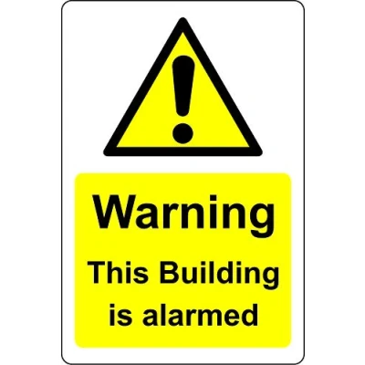 Image of Warning this building is alarmed intruder security Safety sign 1.2mm Rigid plastic 200mm x 150mm