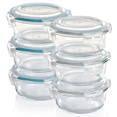 Image of Grizzly Glass Food Storage Container Set Ovenproof Dish with Lids 6 x 620 ml (22 oz) Round Air and Liquid Tight