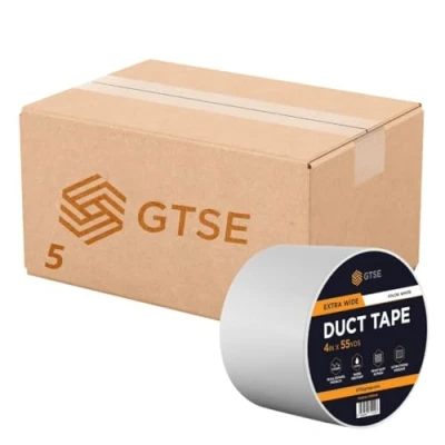 Image of GTSE 5 Rolls 100mm x 50m, Wide White Duct Tape, 4 Waterproof Strong Adhesive Gaffer Tape for Patching, Sealing, Securing Cables and Labelling, Heavy Duty