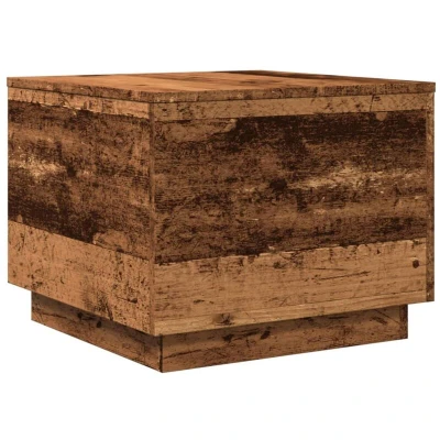 Image of vidaXL Coffee Table with LED Lights Rectangular Old Wood Finish Engineered Wood, 50x50x40 cm, Living Room/Office Furniture, RGB