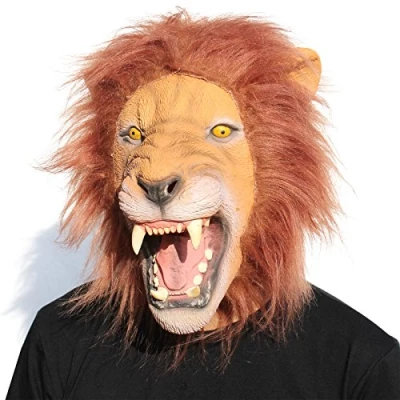 Image of CreepyParty Lion Mask Latex Realistic Animal Full Head Masks for Halloween Costume Party Carnival Cosplay Yellow