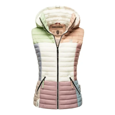Image of Navahoo Shadaa Women&#039;s Quilted Gilet Lightweight with Removable Hood Colour Blocking Style XS 3XL, Multicolour Pastel, S