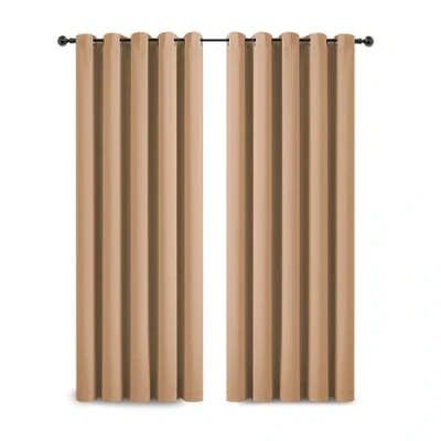 Image of Yorkshire Bedding Blackout Eyelet Curtains for Bedroom 66x90 Inch Super Soft Thermal Insulated Beige Darkening Panels + 2 Tiebacks