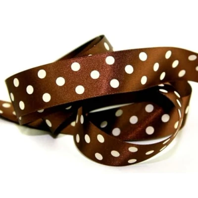 Image of 15mm Berisford Polka Dot Print Ribbon 25 Brown per metre