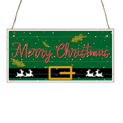 Image of Second Ave Merry Christmas Elf Costume Xmas Wooden Hanging Decoration Festive Home Sign Plaque
