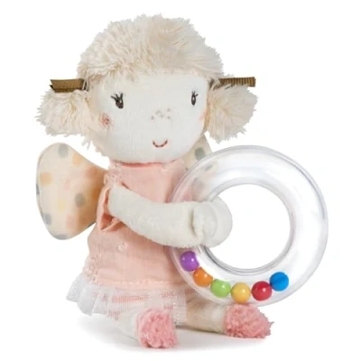 Image of Fehn Fairy rattle ring grasping toy for rattling, feeling, playing with cuddly soft fabric figure a faithful companion babies and toddlers from 0+ months