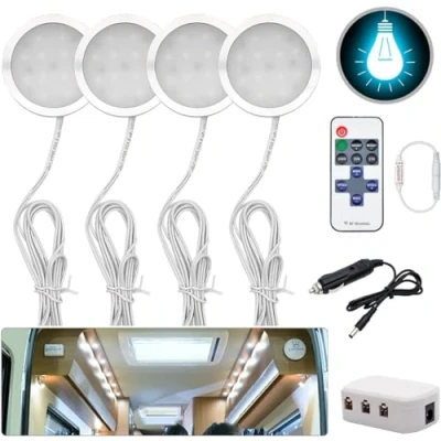 Image of JUTTAUTO Interior LED Spot Light 12V 3W Recessed Ceiling Downlight For T4 T5 Camper Van, Lorry, Caravan, Motorhome, Boat, Bus (4 Lights)