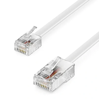 Image of deleyCON 6m (19.69 ft.) Telephone Cable RJ11 to RJ45 Modular Flat Connector Network Socket Modem Router Fax ISDN DSL VDSL Internet White