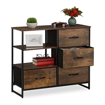 Image of Relaxdays Chest of Drawers, 4 H x W D: 71.5 84 32.5 cm, Wardrobe, Dresser, Brown/Black