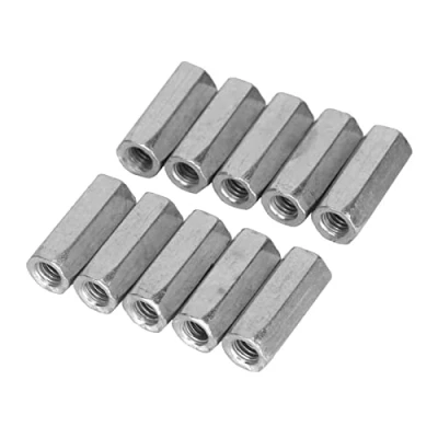 Image of Pack of 10 Spacers Galvanised Carbon Steel Long Hex Nut Screw Connection Industrial Construction Fasteners (M6 x 25)