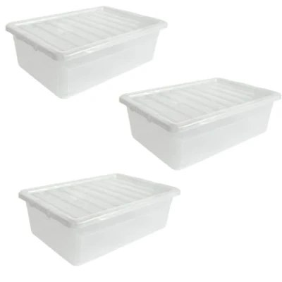 Image of Aspect Pack of 3 Transparent Plastic Storage Bins with Lids Sturdy Design for Stackable Organization Ideal Home &amp; Accessory Versatile and Functional Solutions (White, 32 Litres)