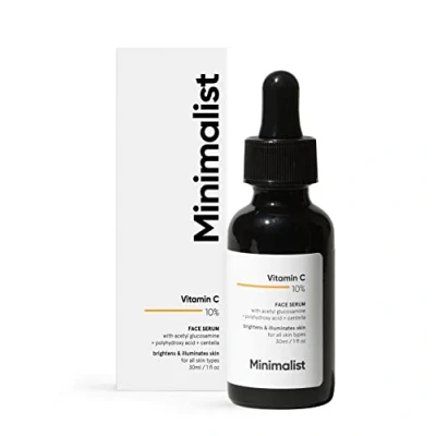 Image of Minimalist 10% Vitamin C Face Serum For Glowing Skin, 30 ml Highly Stable &amp; Effective Skin Brightening Vit Women Men, Transparent, (Pack of 1)