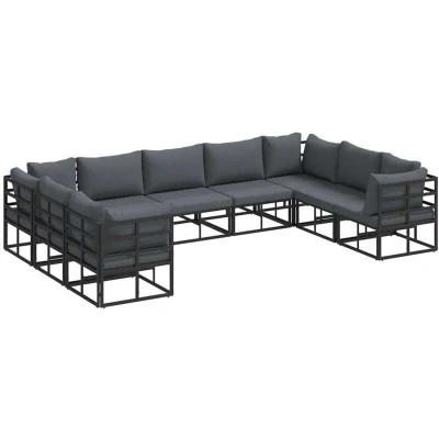 Image of vidaXL Garden Sofa Set with Cushion 9 pcs Black Aluminium