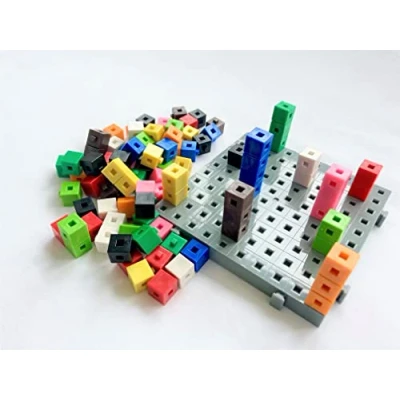 Image of a2bsales 100 x 1cm Interlocking Cubes &amp; Baseboard (10cm 10cm) Counting Linking Snap Building Maths Home Early Learning Extra Boards Available.