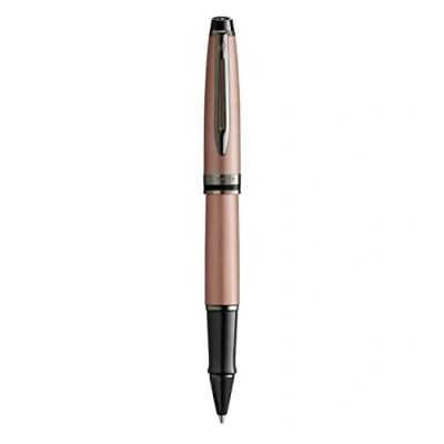 Image of Waterman Expert Rollerball Pen Metallic Rose Gold Lacquer With Ruthenium Trim Fine Point Black Ink Gift Box