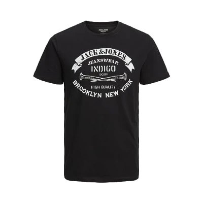 Image of Jack &amp; Jones Oneck Print Tshirt, Men&#039;s, Size: Small, Black