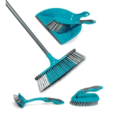 Image of 5 Piece Cleaning Dustpan Brush Scrubbing Set with Broom &amp; Dish