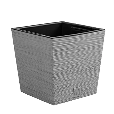 Image of Prosperplast 2 in 1 Flower Pot with Inner Planter Plastic Square Chisel Look Grey (24 cm x 24 23.5 cm)