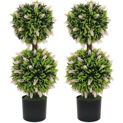 Image of HOMCOM Set of 2 Decorative Artificial Plants Ball Trees with Lavender Flowers in Pot Fake for Home Indoor Outdoor Decor, 70cm, Pink