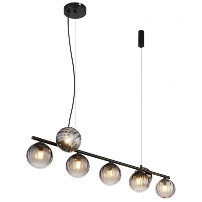 Image of Dallerta Bar Pendant Ceiling Light Matt Black Smoke Glass Shade 7x G9
