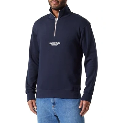 Image of JACK &amp; JONES Men&#039;s Jorvesterbro Sweat Quarter Zip Hn Sn Zipper, Sky Captain, S