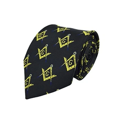 Image of Masonic Regalia Freemasons Silk Tie Machine embroidery Gold Square Compass &amp; G NT062