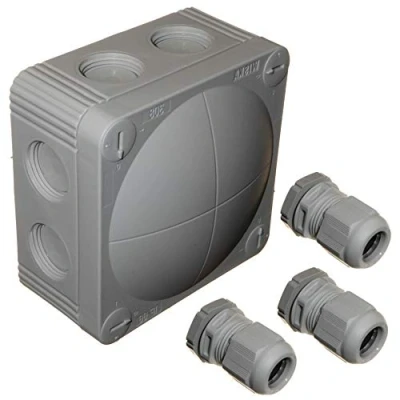 Image of Grey Wiska 308/5 Combi Junction Box with 3 x GLP20+ IP68 Cable Glands Outside Wiring
