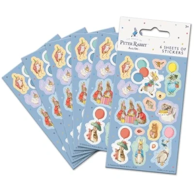 Image of Peter Rabbit Party Bag Sticker Pack (6 Sheets) Official Licensed Product Perfect as or Stocking Fillers, Blue, 16 x 7.5 cm