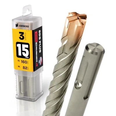 Image of SDS Plus Hammer Drill Bit 4 x Cutting PGM Diameter 15.0 mm 82 Amboss Werkzeuge Crusher HM Concrete Carbide Professional Masonry Reinforced