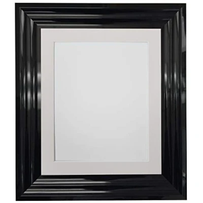 Image of FRAMES BY POST Firenza High Gloss Black Picture Photo Frame Plastic Glass with Ivory Mount A3 for Image Size A4