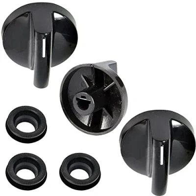 Image of Spares2go Control Switch Knob &amp; Seal Compatible with Miele KM361G KM363G KM371G KM391G KM520 KM523 Hob Oven Cooker (Pack of 3, Black)