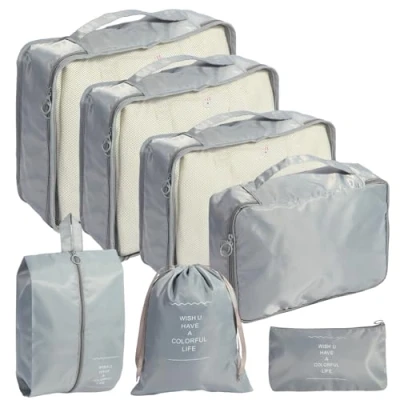 Image of 7 PCS Suitcase Organizer Set Packing Cubes for Waterproof Travel Clothing Bags Suitcases Suitcases,Grey