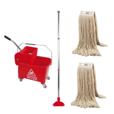 Image of 20L Industrial Mop and Bucket Set Commercial Kentucky Wringer Heavy Duty Cleaning For Schools Restaurants Shops Offices Red