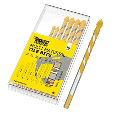 Image of 10 x SabreCut SCTBA10 Multi Material Tile Drill Bits Set for Ceramic Porcelain Granite Marble with Durable Storage Box