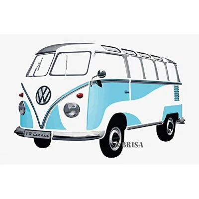 Image of BRISA VW Collection Volkswagen Selfadhesive Wall Tattoo Sticker Decoration Poster with T1 Bus Campervan Design (Silhouette/Blue)