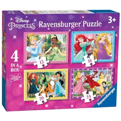 Image of Ravensburger Disney Princess 4 in Box (12, 16, 20, 24 Piece) Jigsaw Puzzles For Kids Age 3 Years and Up