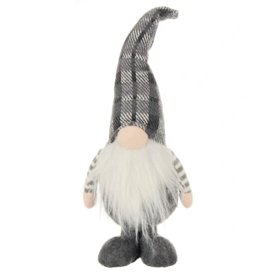 Image of Mr Crimbo Christmas Gonk Figure Grey White Tartan Fabric Decoration 41cm