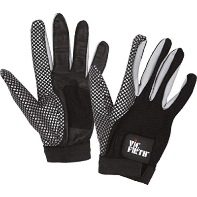 Image of Vic FIrth Gloves Drummer&#039;s with Improved Grip and Ventilated Palm Black/Grey Large
