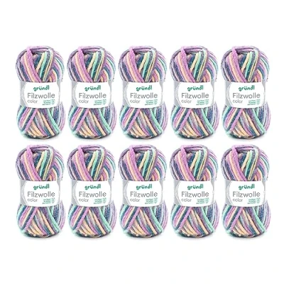 Image of Gründl 2614/42 coloured felt wool value pack: 10 balls 50 g each, wool, rose grün multicolor, 31 x 32 6 cm